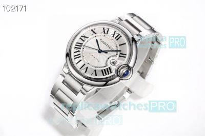 Replica AF Factory Ballon Bleu De Cartier Stainless Steel Band White Dial Watch